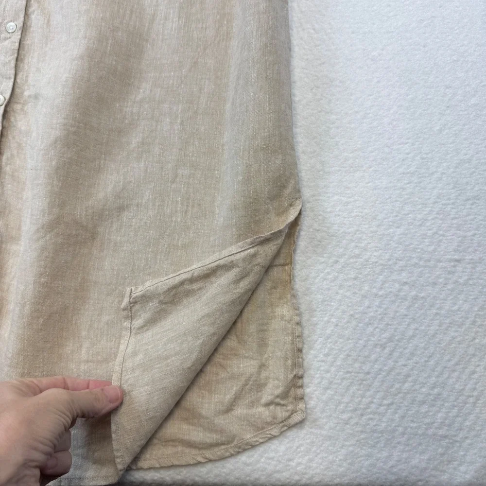 J McLaughlin Large Ceylon Linen Dress V-Neck 3/4 Sleeve Beige Midi Shirt Dress - Picture 7 of 9